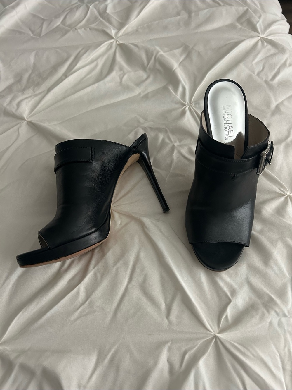 MICHAEL Michael Kors Black Leather Open-Toe Stiletto Isabella Mules